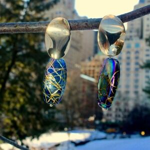 Natural Abalone Shell with Gold web Teardrop Drop